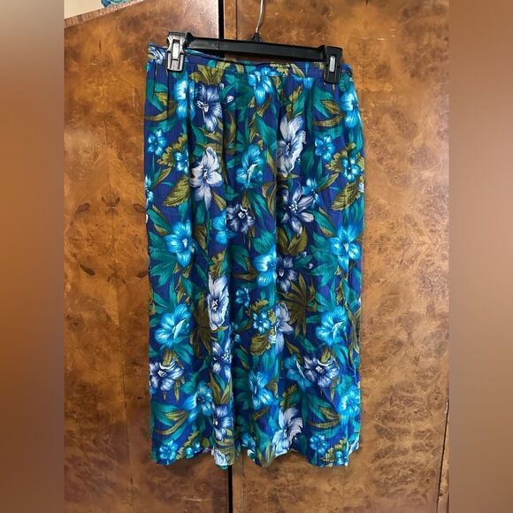 Floral Blue and Green Skirt - Picture 1 of 7